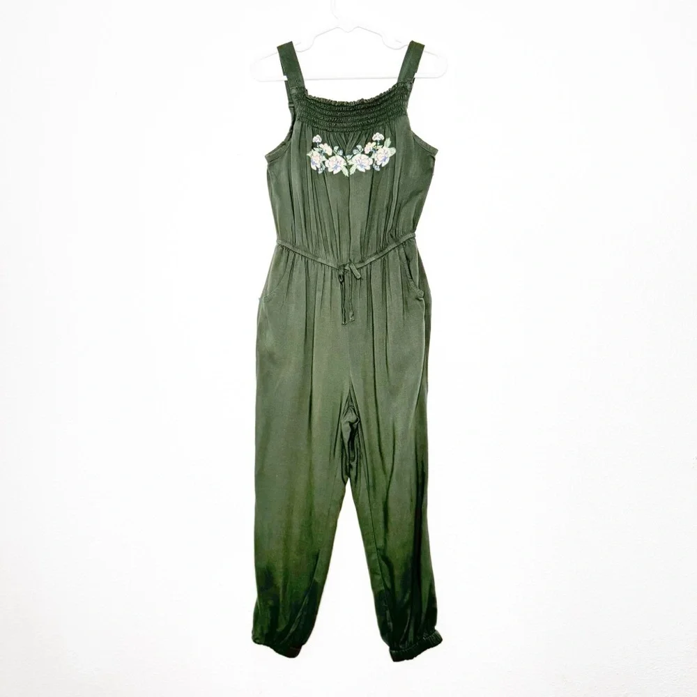 Justice girls boho bohemian olive green jumpsuit romper size 6